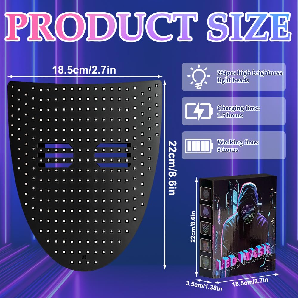 Máscara LED con detección de gestos, máscara iluminada de Halloween, máscaras transformadoras faciales con luz LED con 50 imágenes, máscaras luminosas LED digitales para Halloween, cosplay