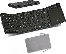 Tri-Fold Wireless Foldable Keyboard with Trackpad for Windows/Android/iOS | OMOTON Multi-touch Touchpad, USB-C Charging, Storage Bag, Multi-Device Bluetooth Switching, On-the-Go Essentials, Solid Black