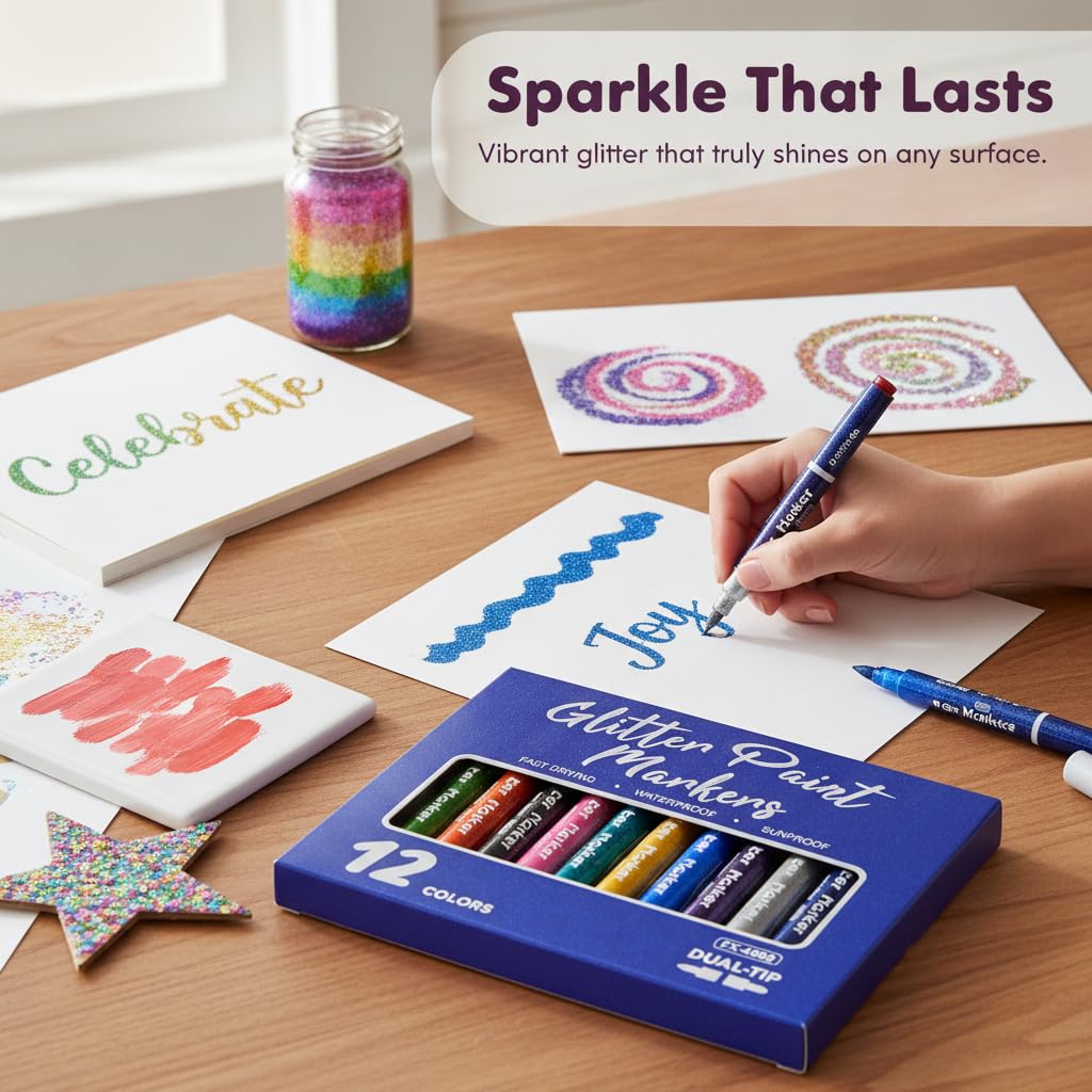 Glitzer-Marker-Set, Marker mit, 24 Farben, 3,2 cm