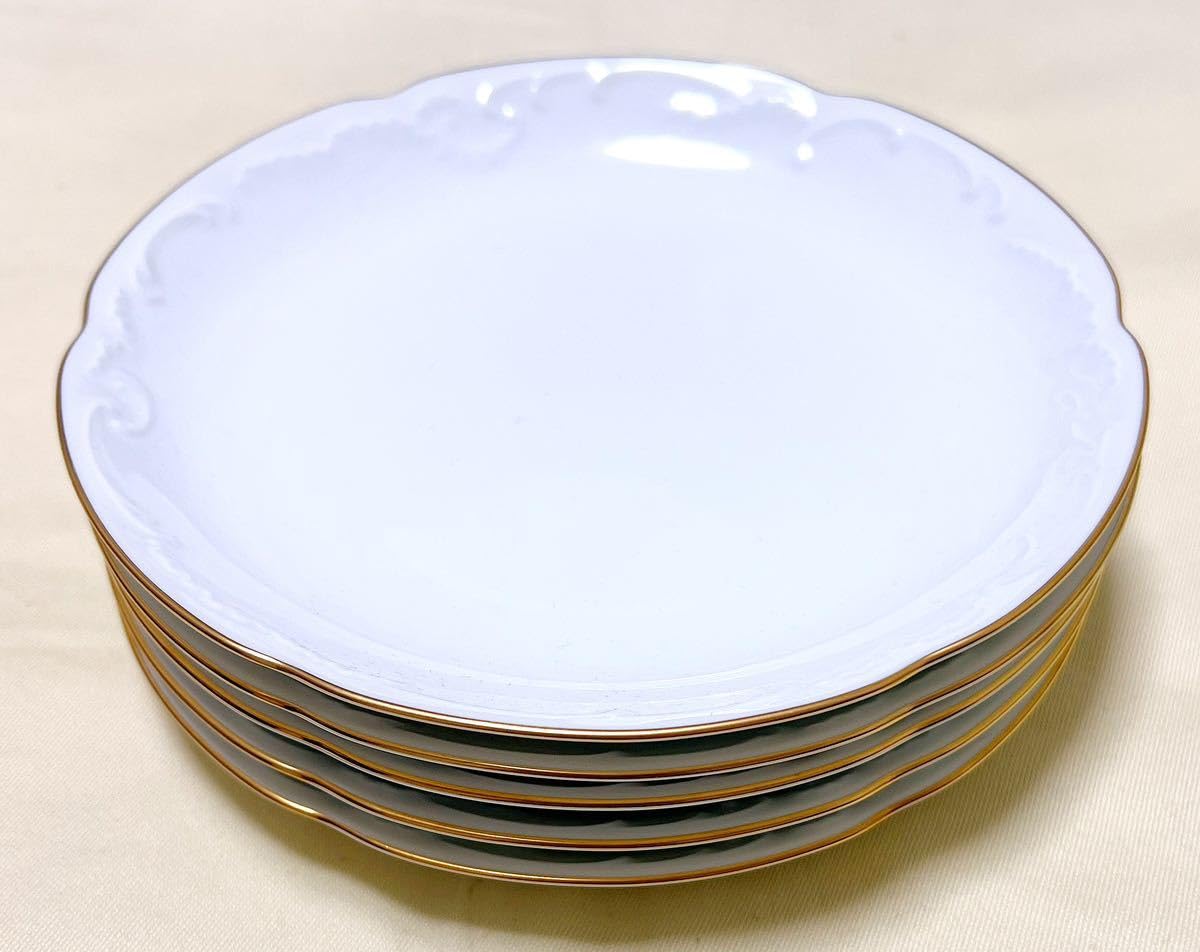 オールド大倉　大倉陶園　ゴールドライン　皿　8枚　OKURA 白磁　金彩　銘々皿 ゴールドライン 15cm銘々皿