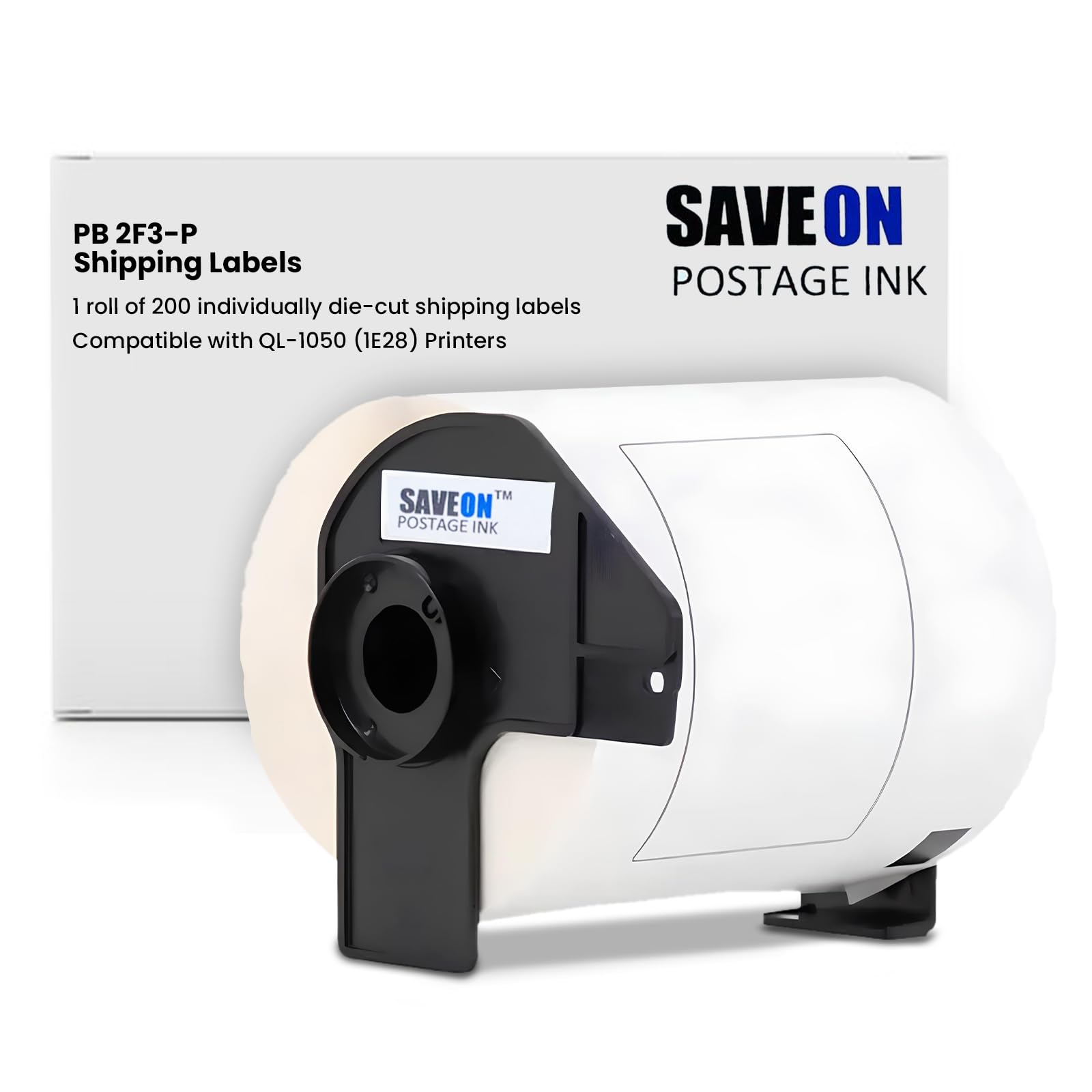 Save On Postage Ink Compatible PB 2F3-P Desktop SendKit / QL1050 Shipping Labels, 1 roll of 200 Individually Die Cut Shipping Labels Compatible with