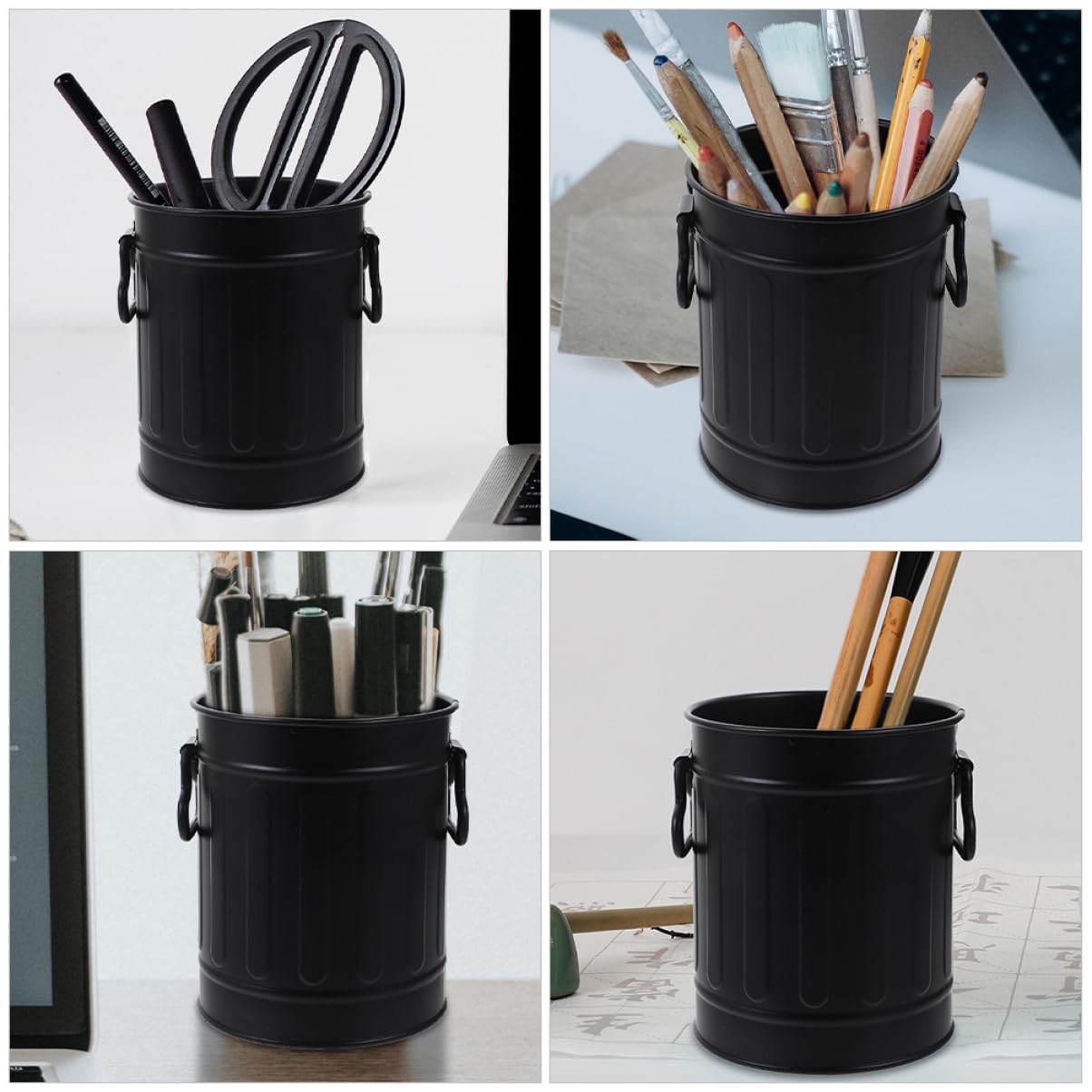 SHINEOFI 4 Sätze Stifthalter Für Mülleimer Schreibtisch Set Schreibtisch Box Büroorganizer Stifttaschenlampe Stiftekoffer Make-up-pinselhalter Tischstift-organizer Eisen Black 2 Stück * 4