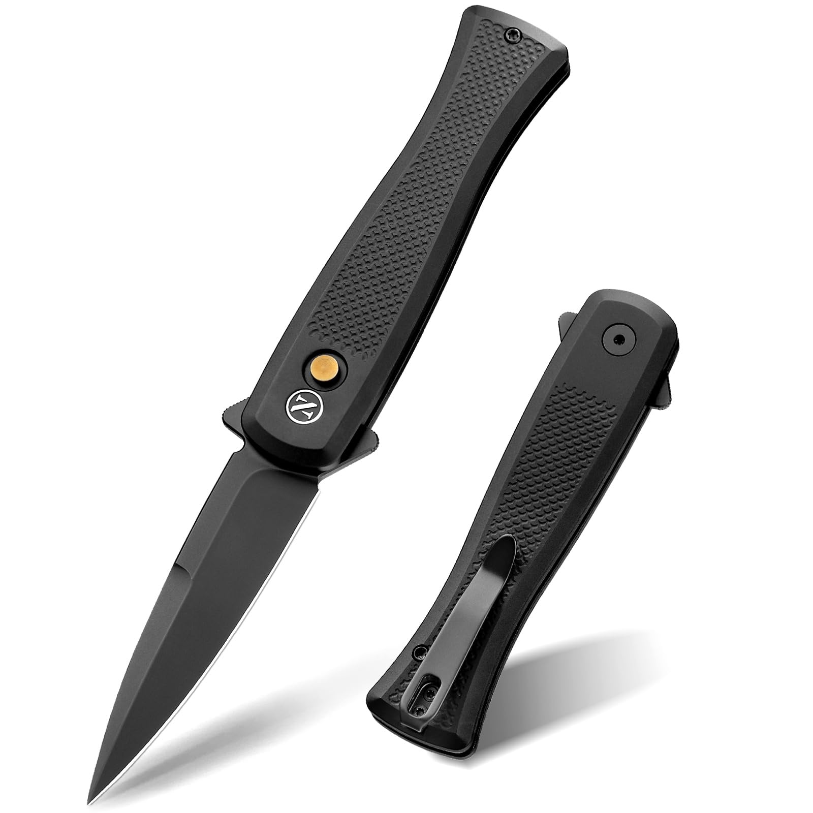 NedFoss MERMAID II Pocket Knife, 3.18" 14C28N Steel Small EDC Button Lock Knife with Aluminum Handle and Deep Pocket Clip, Perfect Folding Knife for Men Women (Black)