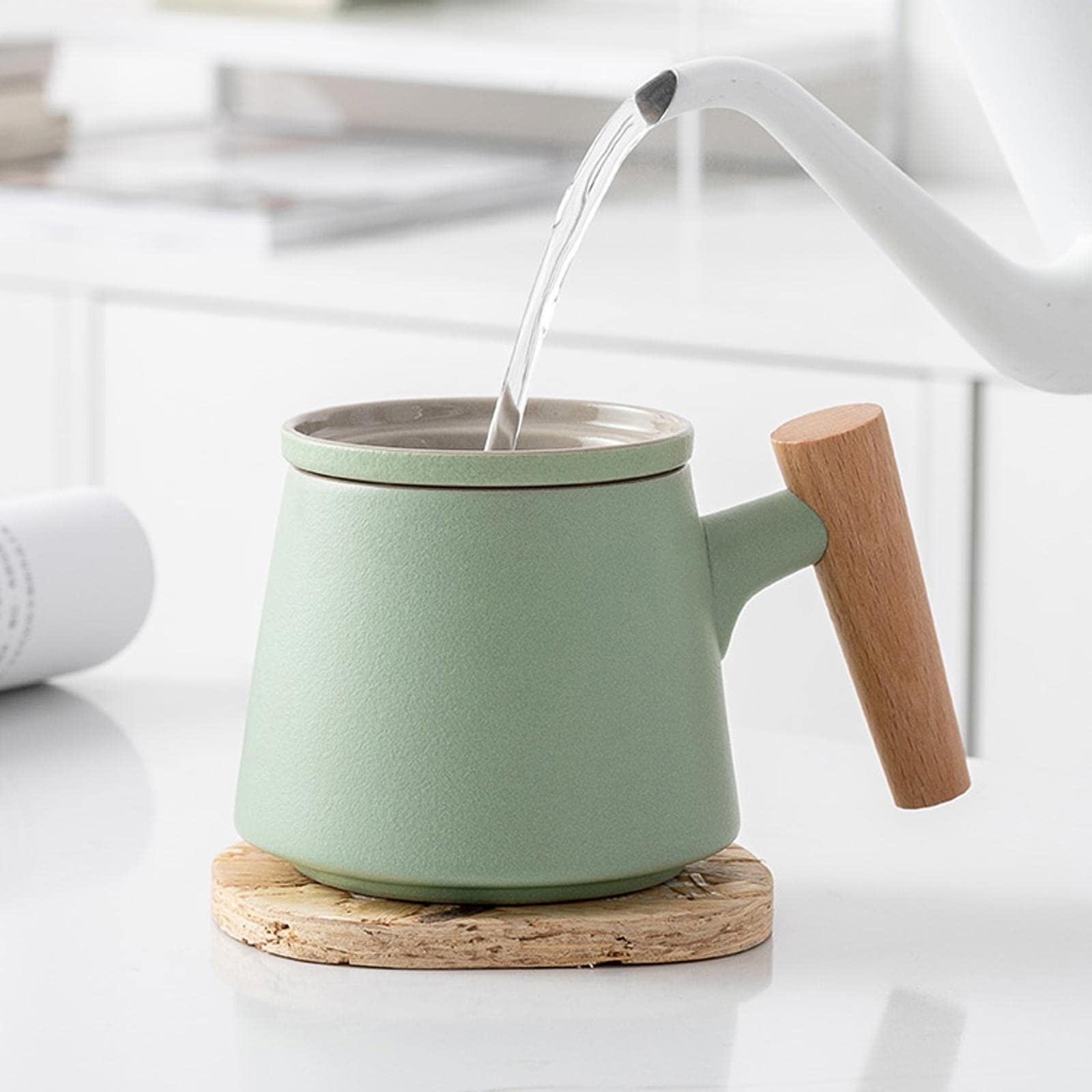 MRKU Tasses à café, Tasses à thé, Tasses à Lait, Tasses à thé en céramique avec Couvercle, Filtre, Tasses de Bureau, Tasses à thé et à Eau, Tasses à thé, Tasses à Cappuccino 10,1 oz