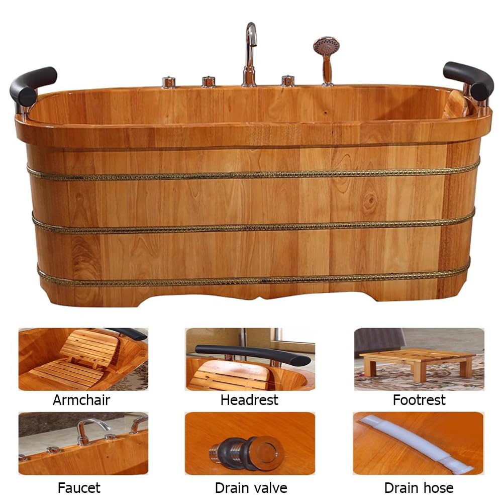 Vasca da bagno autoportante con sedia e poggiatesta, vasca idromassaggio profonda per coppie, relax indoor in saloni e bagni