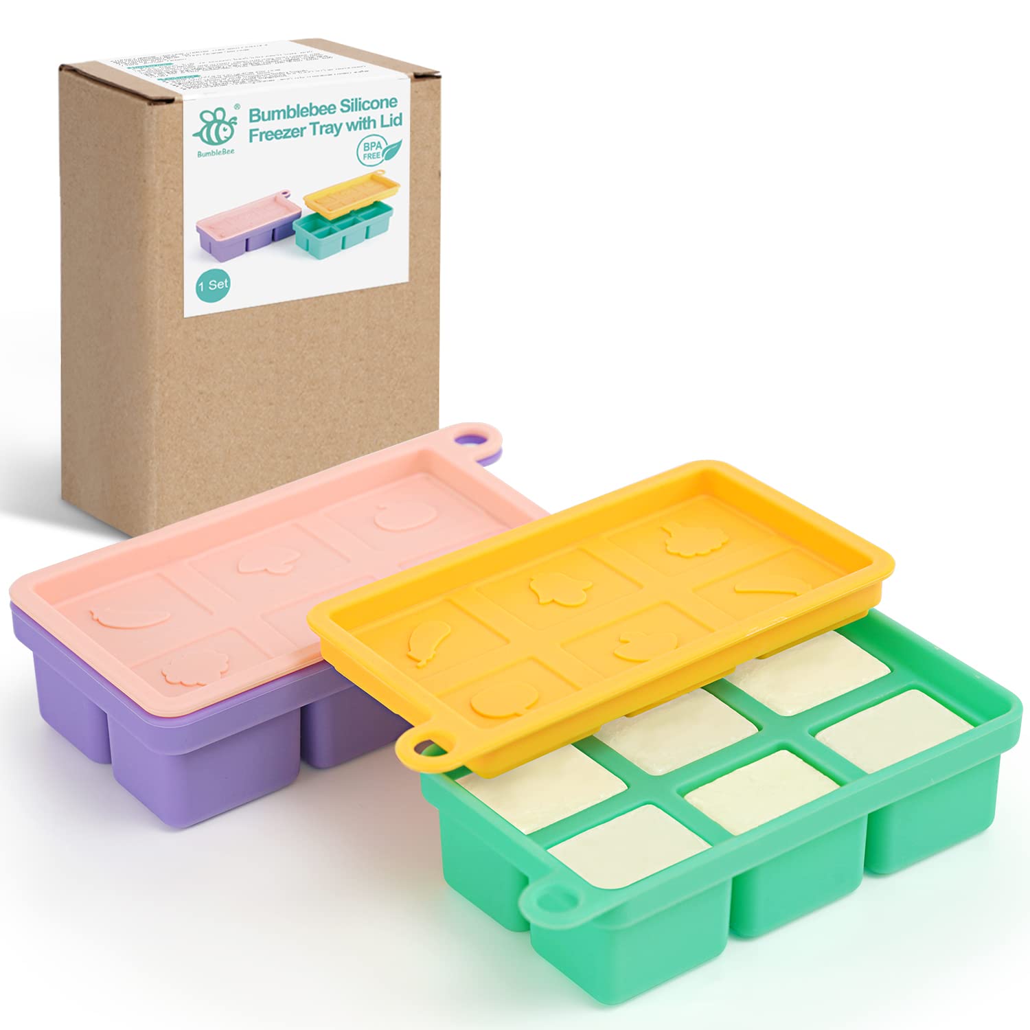 Bumblebee Baby Food Freezer Tray,Silicone Freezer Tray for Breast Milk,Homemake Baby Food,4oz,2PCS