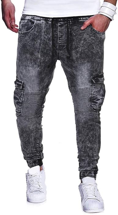 Somesun - Pantalón Informal para Hombre con deslavado elástico y de  Vaqueros Finos con Cremallera para Vaqueros Lavados a la Moda Negro XXL:  Amazon.es: Ropa