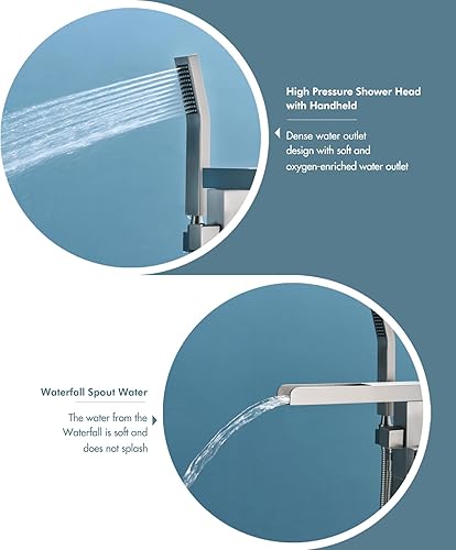 Miniatura 2 de STESSO Grifo de bañera de pie, grifo de bañera independiente de níquel cepillado, grifo de bañera de montaje en piso, relleno de bañera de cascada