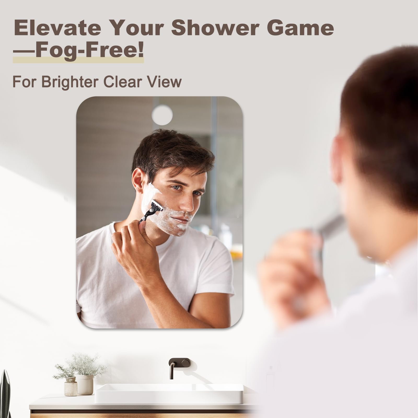 Shower Mirror Fogless for Shaving Anti-Fog Frameless Wall Hanging Makeup,10.31" L x 7.87" W,Gainsboro — view 4