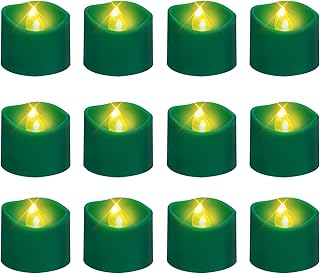Windshell Green Base Warm White Flickering Flame Tea Lights, 6H Timer (No Remote), Battery Operated LED Flameless Tealight Candles, Pack of 12
