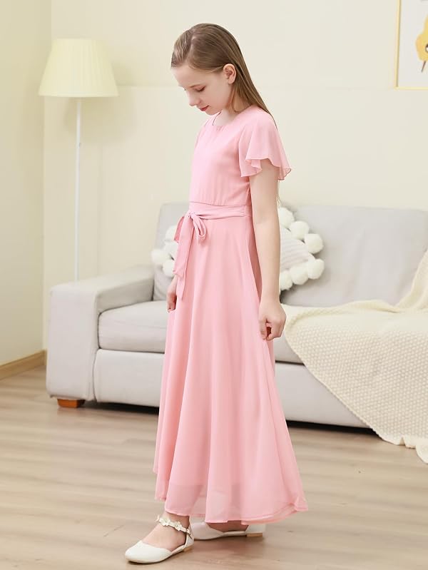 GORLYA Girls Flowy Chiffon Formal Maxi Dress 6-16Y(Pink,12Y) by GORLYA - Used condition - Image 5