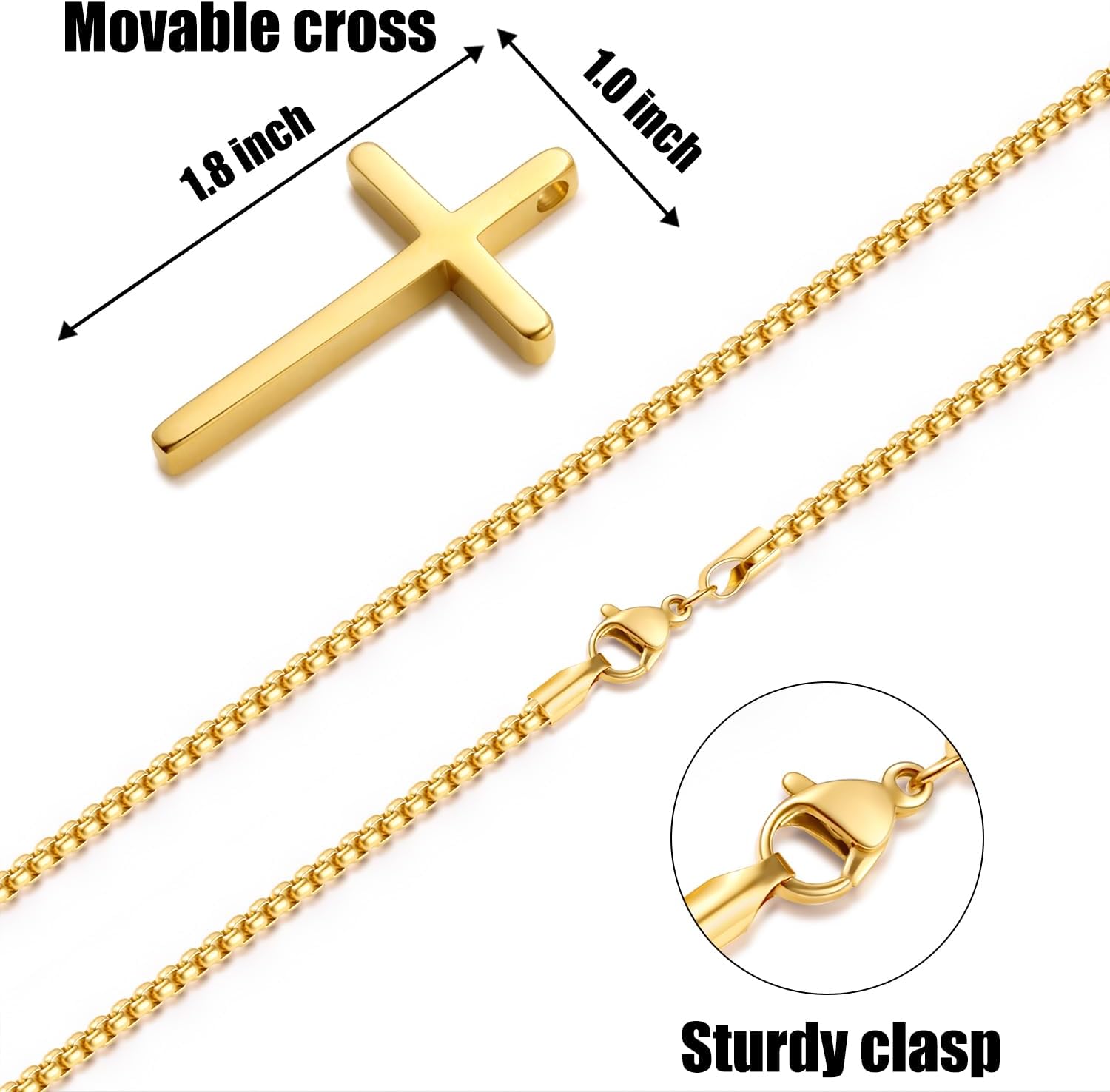 Fiusem Valentines Gifts for Him - Cross Necklace for Men, Silver/Gold/Black Mens Cross Necklaces with 2.5mm Cross Chain and Stainless Steel Cross Pendant, Box Chain 16-24 Inch, Jewelry Gift - Image 5