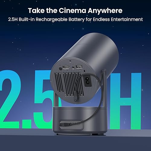 Miniatura 2 de Proyector con WiFi y Bluetooth, mini proyector portátil con batería recargable incorporada para exteriores, compatible con 1080P, enfoque eléctrico