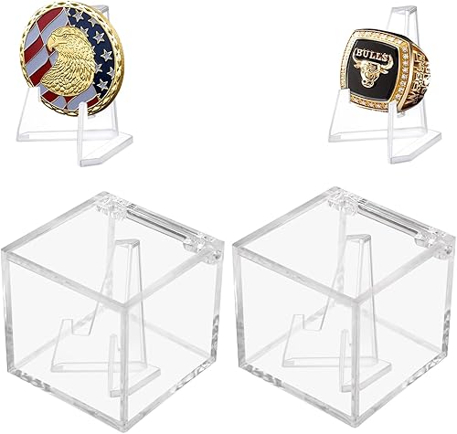 Miniatura 9 de Estuche expositor de anillo de campeonato, caja de acrílico transparente para anillo de campeonato, soporte de monedas de caballete de exhibición de