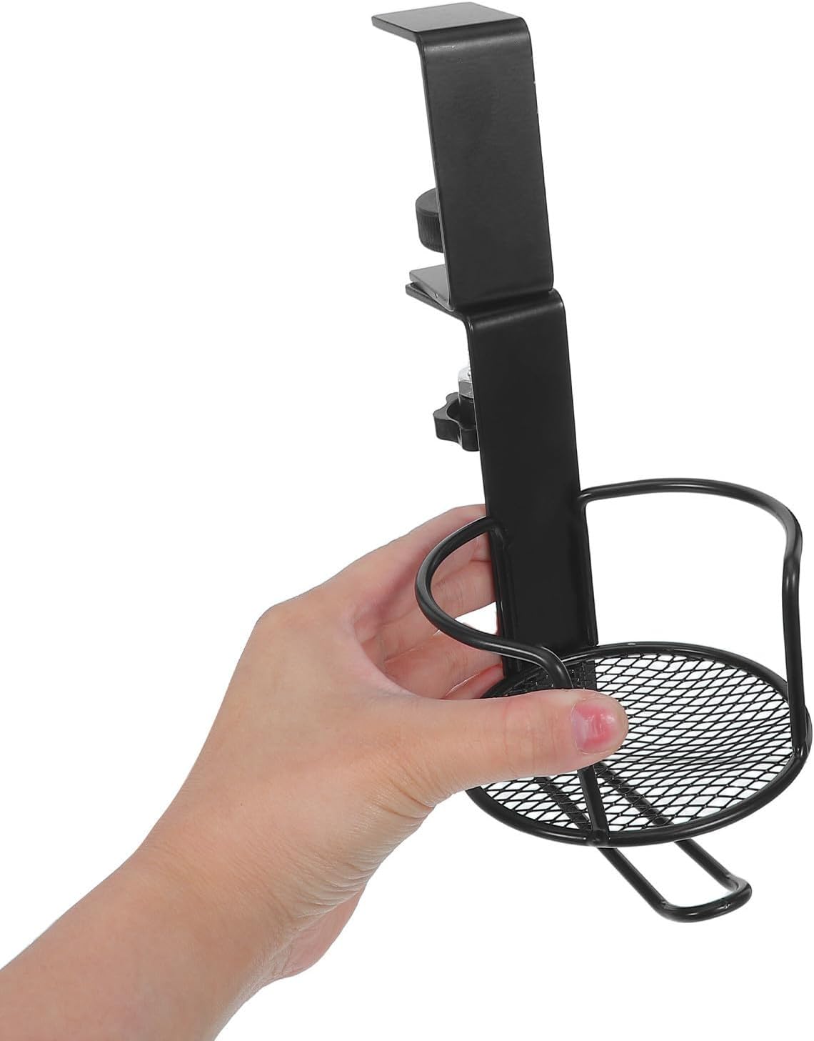ULTECHNOVO Adjustable Rotatable Desktop Cup Holder with 360° Rotation and Anti-Spill Clamp, Iron Material with Integrated Headphone Hanger, for Gaming Table and Bedroom Use image 4