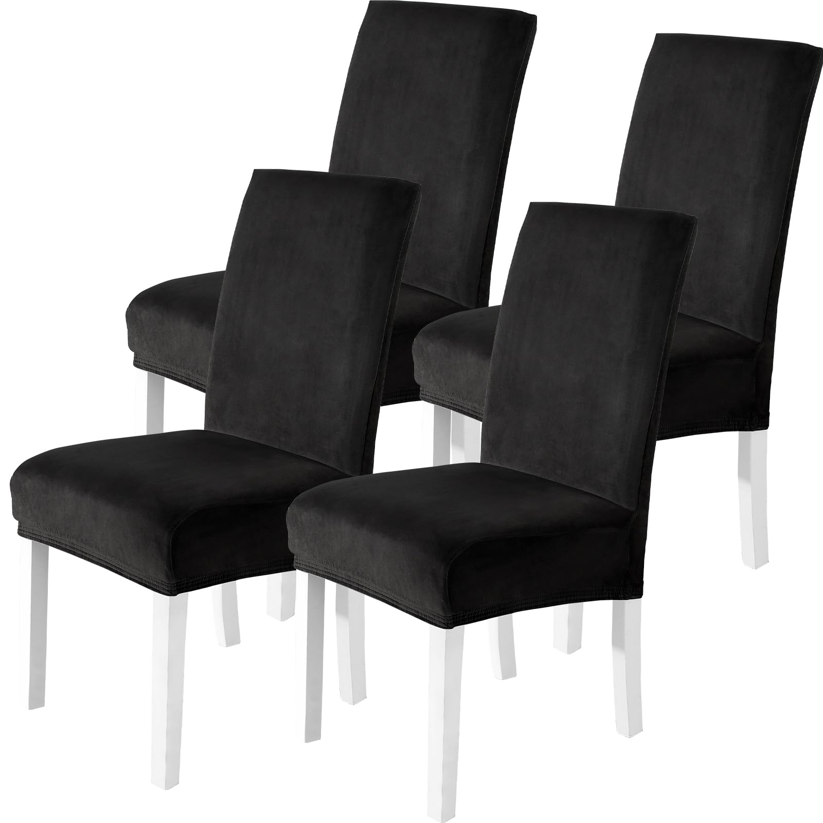 CYCMACO Fundas Sillas De Comedor Terciopelo Pack 4, Funda De Sillas Ajustables Y Elasticas, Universal Chair Cover Lavables Banquetes Hogar Restaurante Hotel, Negro