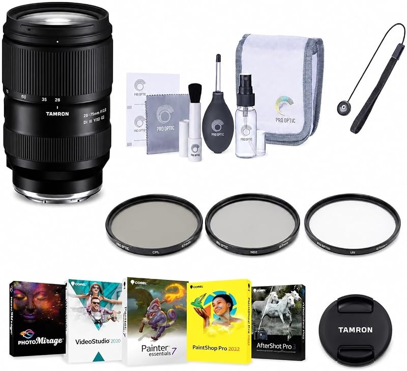 Tamron 28-75mm f/2.8 Di III VXD G2 Lens for Sony E Full Frame with Fast Autofocus and 7.1 Inch Close Focus, + UV CPL ND2 Filter Kit, Cleaning Kit, Cap Tether, Software Kit, Tamron 6 Year Warranty