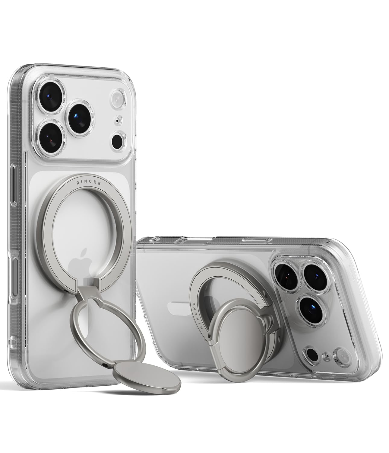 Ringke Dual Magnetic Smart Holder [Compatible con MagSafe] Soporte con Agarre, Doble Imán Potente, Soporte Plegable de 3 Niveles para Gimnasio, iPhone, Galaxy, Pixel - Satin Silver