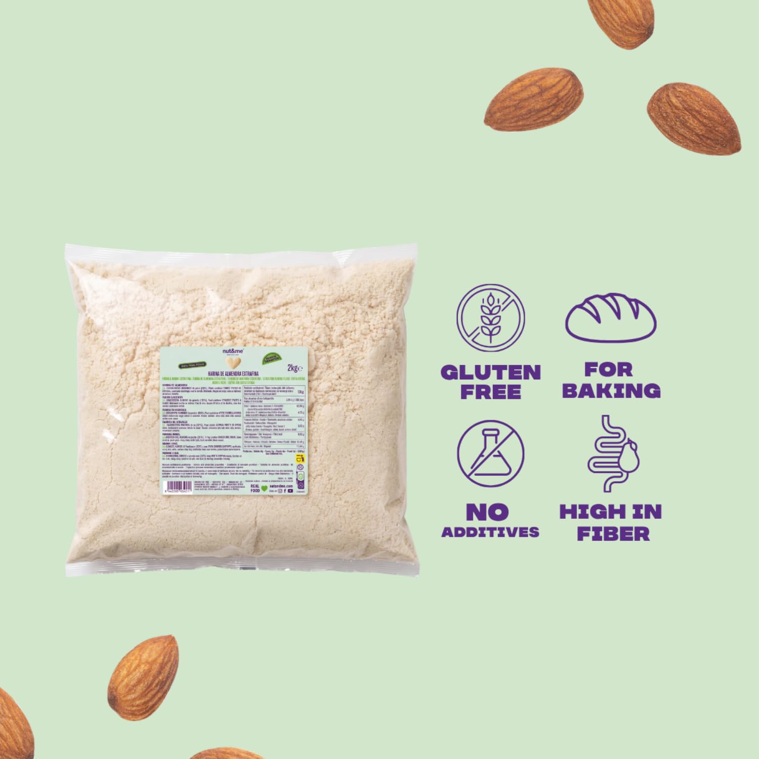 nut&me Farine d'amandes 2 kg Poudre d'amande Extrafine Sans Gluten Vegan Haute teneur en protéines