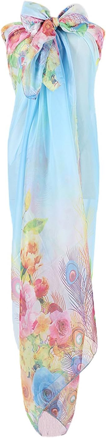 Women's Ladies beautiful Sarong Pareos Wrap Beach Cover Up Swimwear Pareo Dress with Feathers and Flowers, large and soft