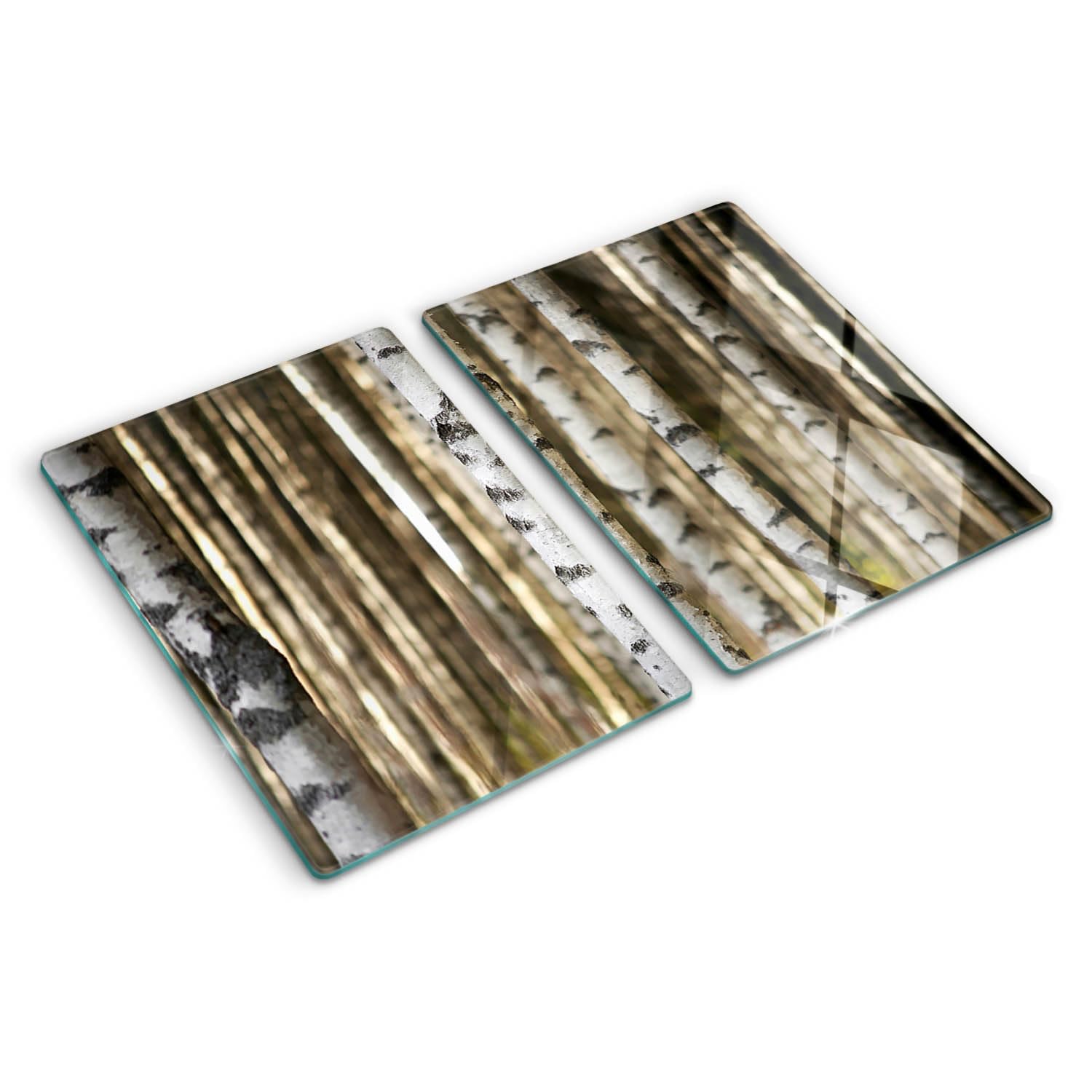 Planche à découper en verre trempé 2x40x52 cm motif bouleaux avec pieds antidérapants