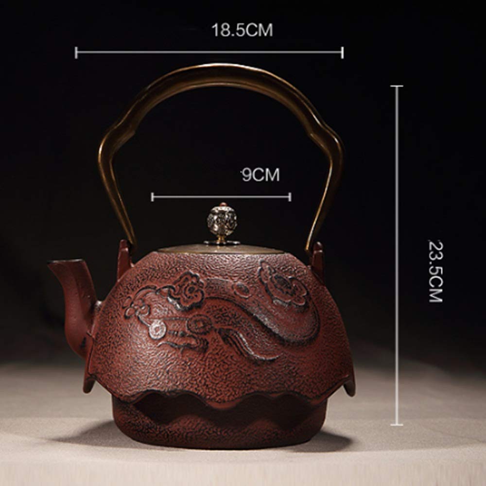 Porcelana Tetera de Hierro Fundido Tetera China Tetera de Hierro Fundido Tetera Esencial Superficie óxido Rojo 1600ml Tetera