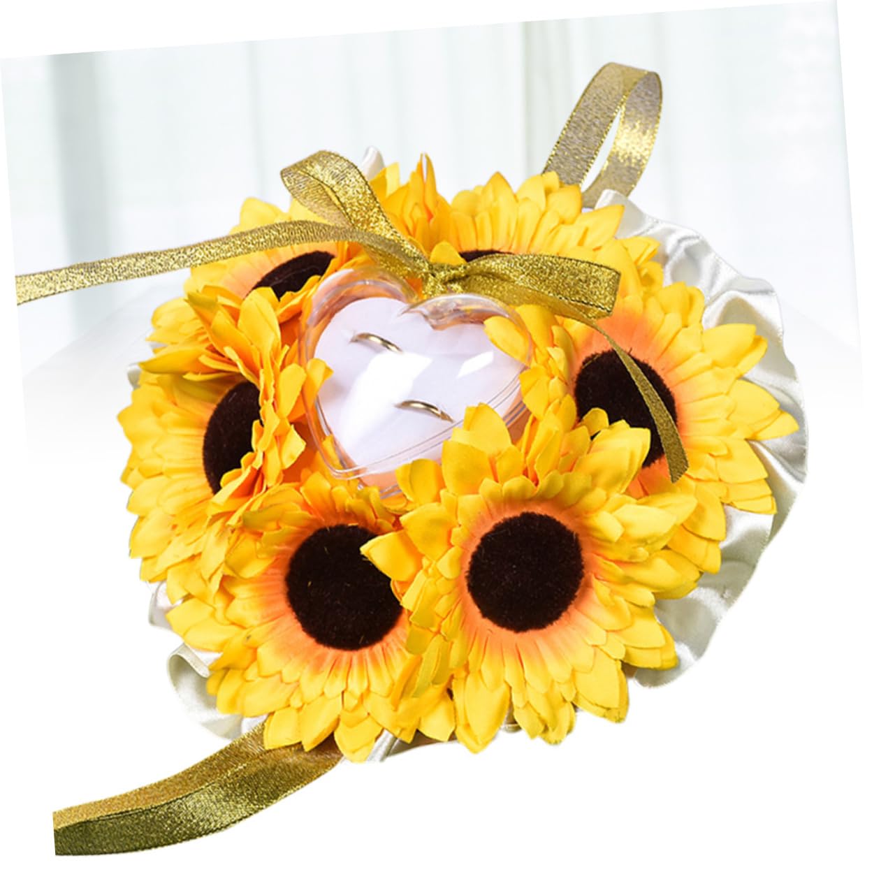 Garneck Sunflower Wedding Ring Pillow for Ring Bearer - Beautiful Sunflower Design - for Wedding Ceremony Rustic or Floral Theme Decor Ideal Wedding Supplies