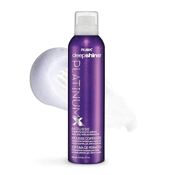 RUSK Deepshine PlatinumX Mousse - Volumizing Curly Hair Mousse for Women & Men with Violet 2 - Toning Hair Foam for Blonde, Silver and Gray Strands to Brighten, Volumize & Control Brassiness 9 oz