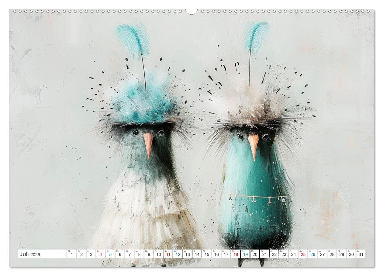 Federzauber und Hochzeitsfreuden (hochwertiger Premium Wandkalender 2026 DIN A2 quer), Kunstdruck in Hochglanz: Eine Vogelhochzeit neu dargestellt (CALVENDO Tiere)