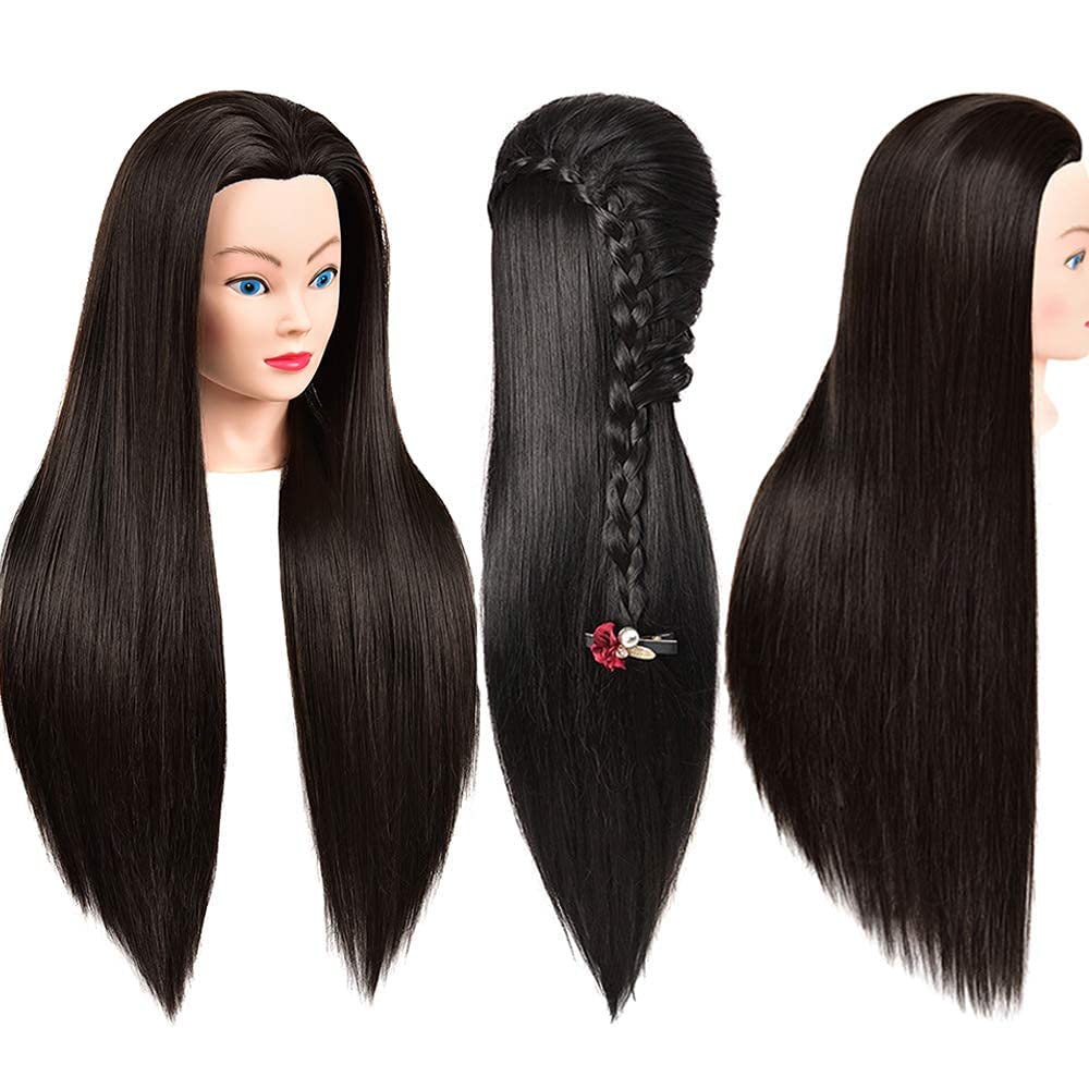 DELUXE HAIR Black Hair Styling Training Head Synthetic Fiber Mannequin Head Hairdresser Training Head Cosmetology Doll Head Mannequin Head 36 Inch Long-image-39