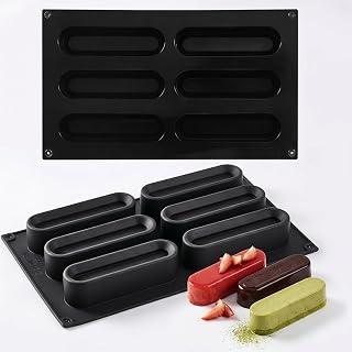 3D Eclair Silicone Mousse Mold, 6-Cavity Concave Baking Mold | Food-Grade Silicone, Nonstick and Flexible, Oven & Freezer Safe, Ideal for Mousse, Chocolate, Candy, DIY Desserts