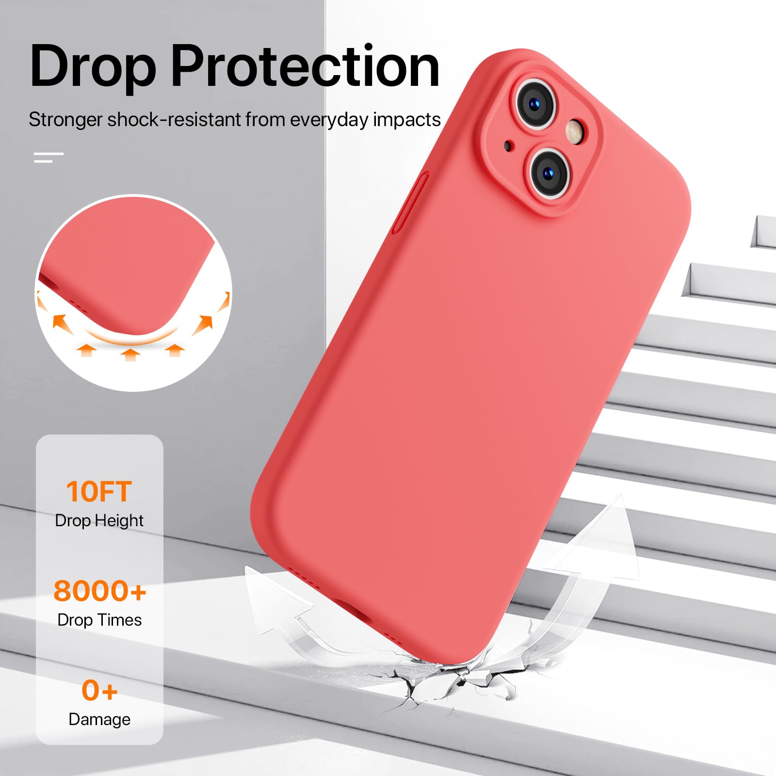 GOODVISH 3 in 1 Silicone Cover per iPhone 15 6.1" (2023), Custodia con 2 Pellicola Protettiva, Case per Cellulare Ultra Sottile Antiurto Resistente [Protezione Fotocamera], Pomelo Rosso