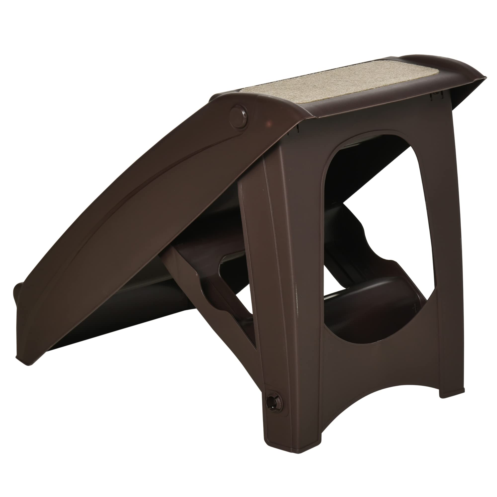PawHut Scaletta per Cani Pieghevole con 4 Gradini Antiscivolo, Scala per Animali Domestici fino 10 kg in PP, 62x38x49.5cm, Marrone Scuro