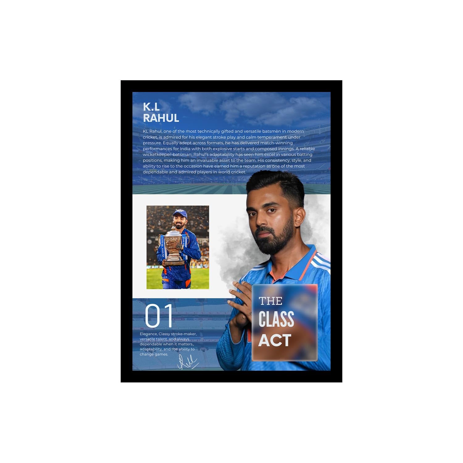 BLINKART KL Rahul Cricket Player Poster||Indian Cricketers Photo Frame|| Posters for Wall Player Sports Room Decoration || Sports Room Decor & Gift for Fans, Boys (12x8 Inch) CR14