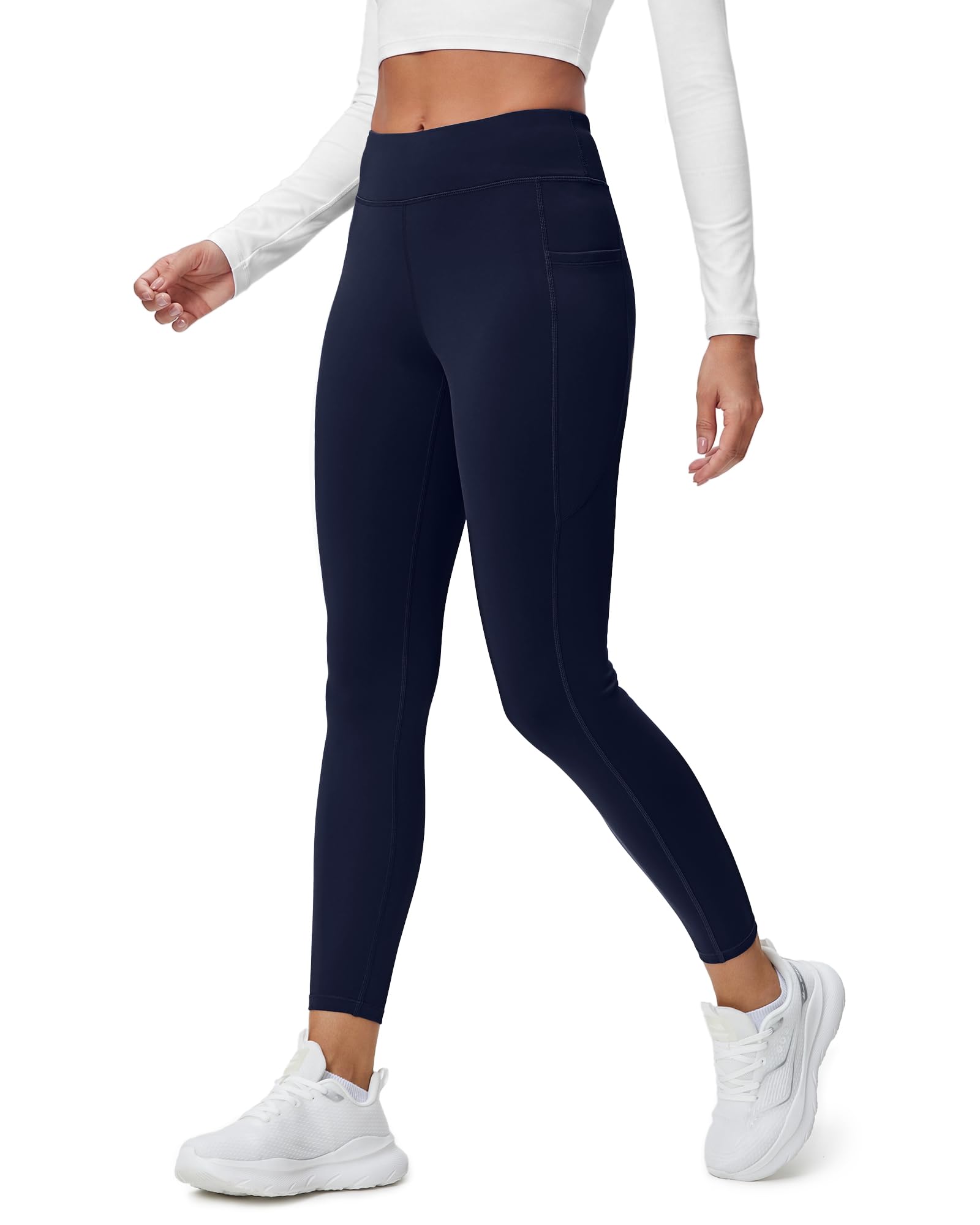 Womens Fleece Lined Leggings with Pockets High Waisted Yoga Pants