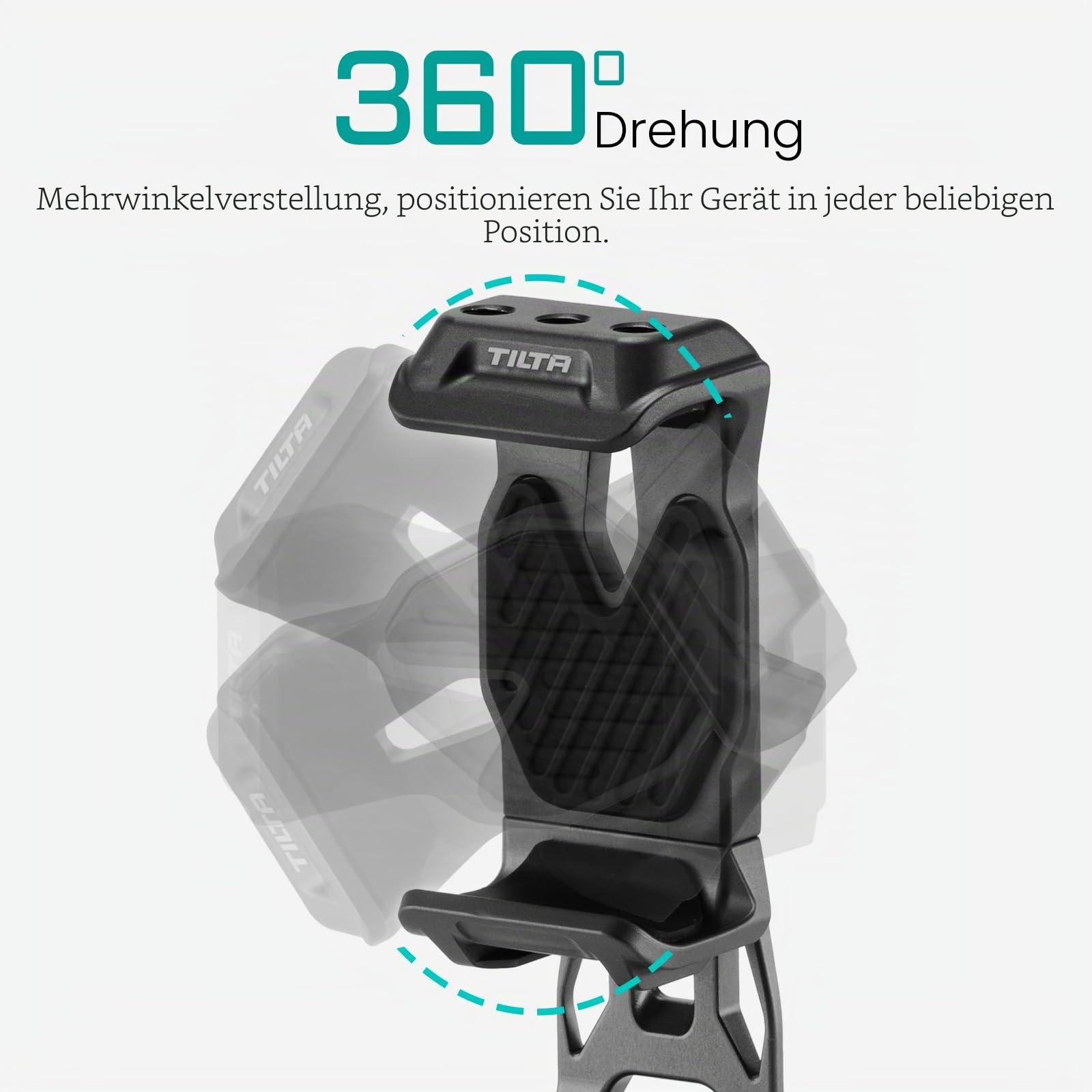 Tilta Stativ-Telefonhalterung mit 1/4"-Gewinde, Handy-Klemmhalterung, 360° drehbar und 180° neigbar, verstellbare Telefonhalterung für Kameras (ohne Adapter) - Schwarz TA-PMB5-NM-B