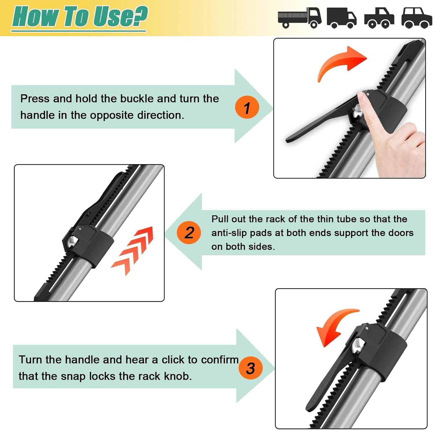 Adjustable Cargo Bars Full-size Trucks Bed Holder Ratcheting Support Pole, Aluminum Cargo Bar & Load Stabilizer 1 2 3 4 Pack, Van Truck/Trailer/Pickup Trucks Cargo Restraint Bar Barrier(Silver-4 Pack,