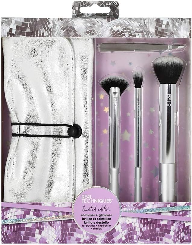 Real Techniques Shimmer and Glimmer Face + Brow Essential Tool Set, Set of 5