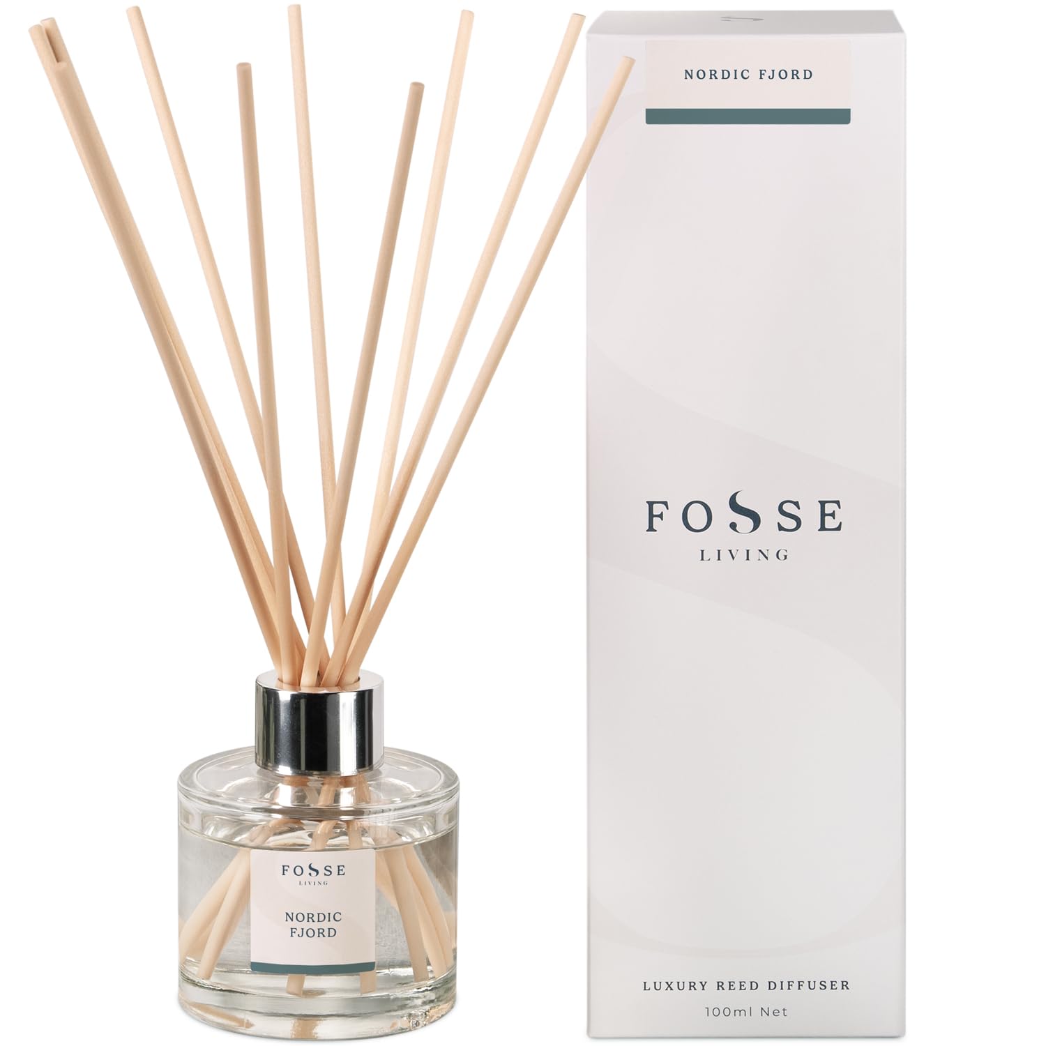Fosse Living Nordic Fjord Reed Diffuser 100Ml | Crisp, Cool & Invigorating | 10 Natural Fibre Reeds | Vegan & Paraben Free | 2+ Months | Handmade In Uk