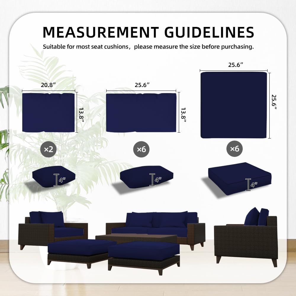 ELFWARRIOR Outdoor Patio Cushion Covers Replacement,Waterproof Sofa Covers with Zipper,Washable Reusable Seat Cushion Slipcovers for Patio Furniture Couch Covers-14 pcs Blue