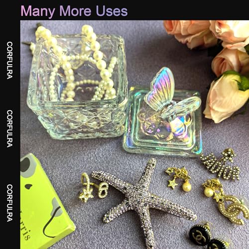 Dappen Dish for Monomer Acrylic Nail Liquid, CORFULRA Large Monomer Dish with Lid Acrylic Liquid Powder Cup, Square Butterfly Glass Jar for Nail Brush, Acetone Nail Polish Remover Holder. Rainbow