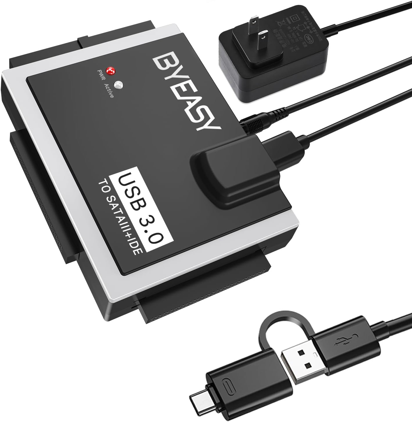 BYEASY SATA/IDE USB 3.0 Adapter, Hard Drive Reader with USB A and USB C