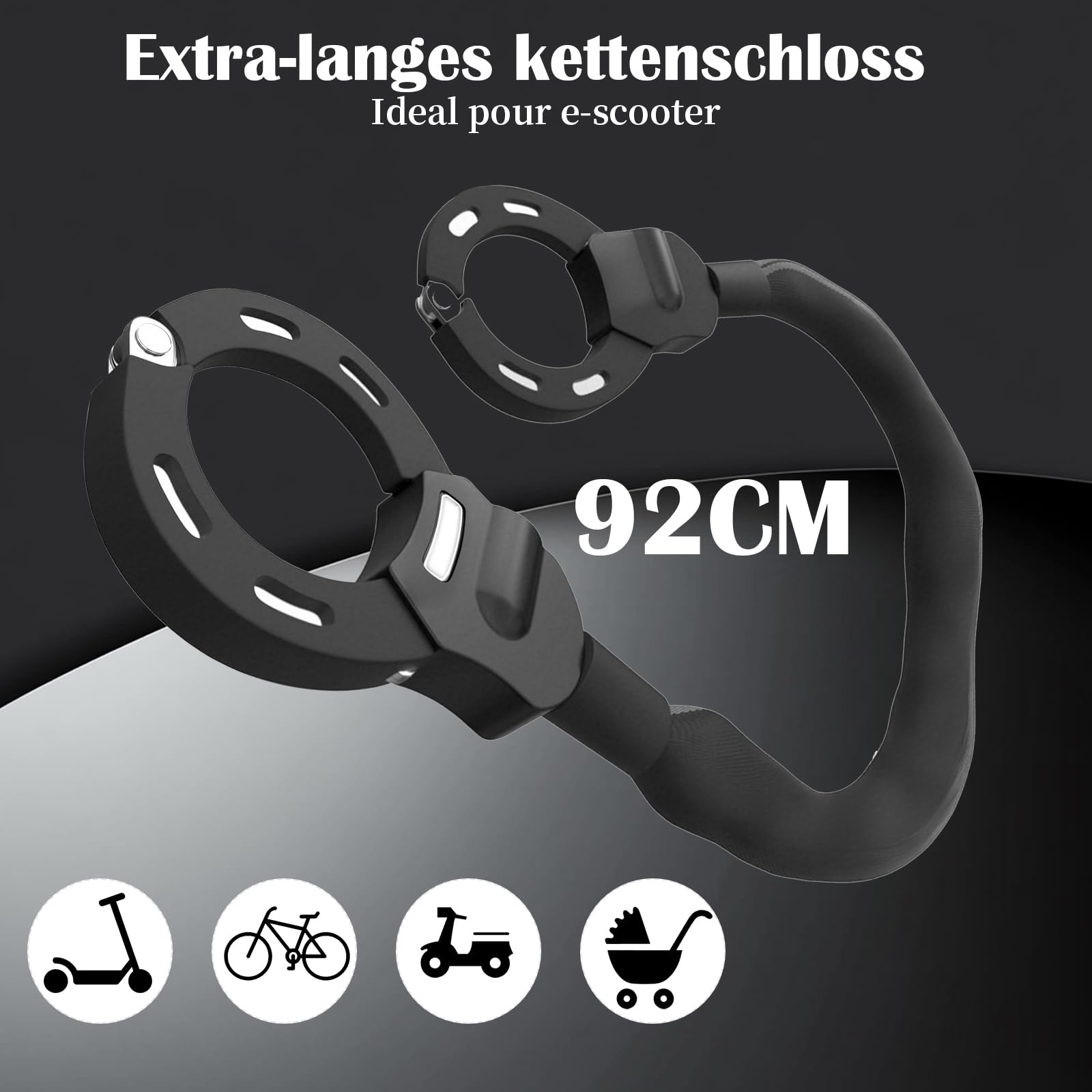 Antivol Trotinette Electrique, Cadenas Trotinette Electrique Renforcé avec Clés, Antivol Sécurisé pour Scooter, Vélo et Trottinette Électrique (Noir)