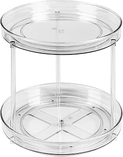 ILEBYGO Turntable Cupboard Organizer - 2-Tier Kitchen Storage, Multi-Functional Spice Rack Rotating Spice Rack for Kitchen Storage, Revolving Condiment Holder, Non-Slip Storage Racks，Medium（23cm）