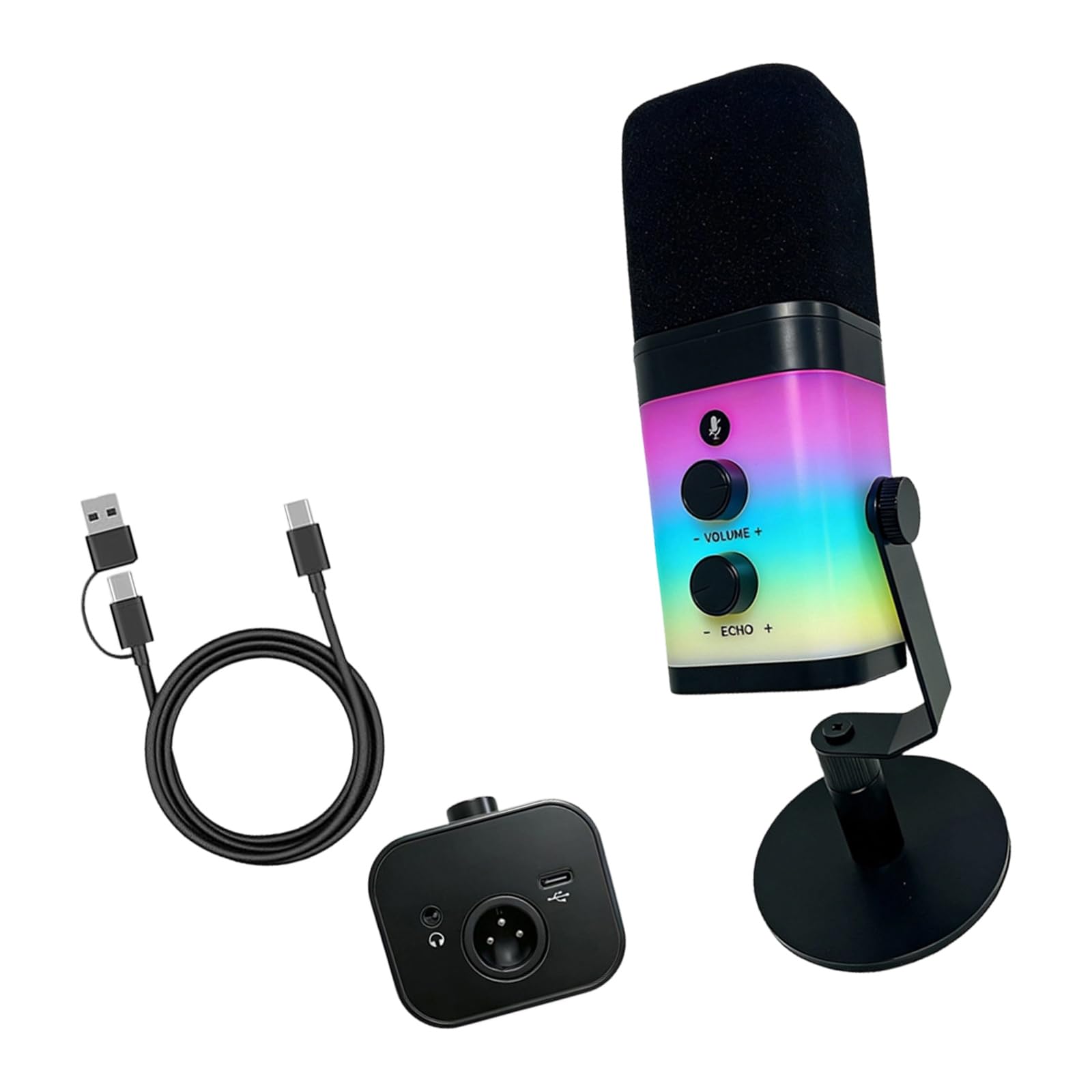 Micrófono dinámico de fidelidad con interfaces USB XLR y Efectos de luz de Color para Creadores de contenidos Captación de transmisión en Color