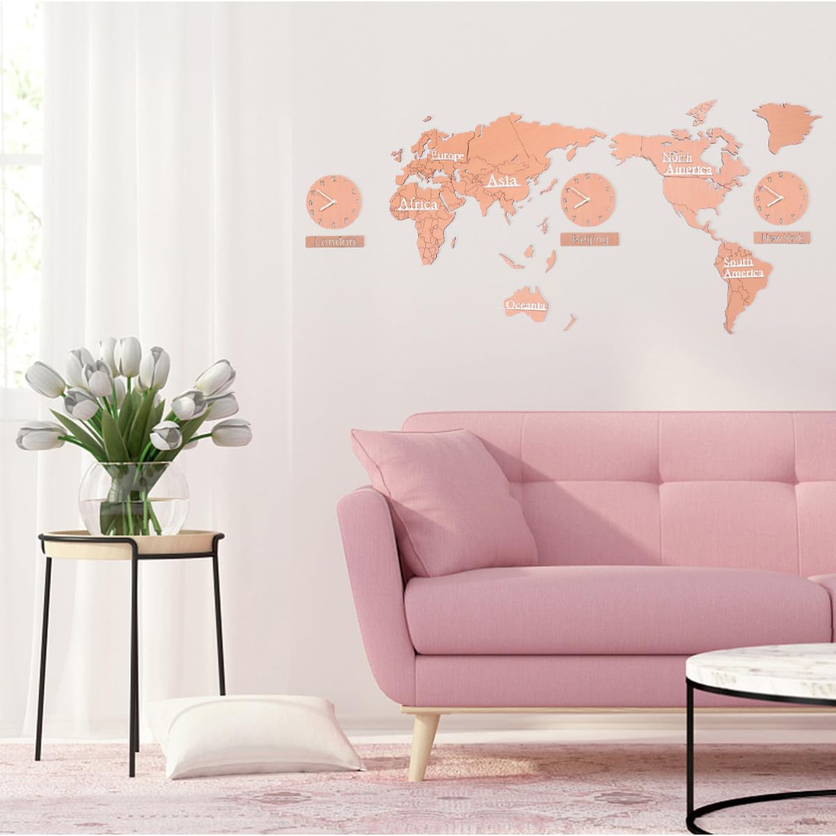 Reloj de Pared Decorativo Mapa del Mundo y Múltiples Zonas Horarias