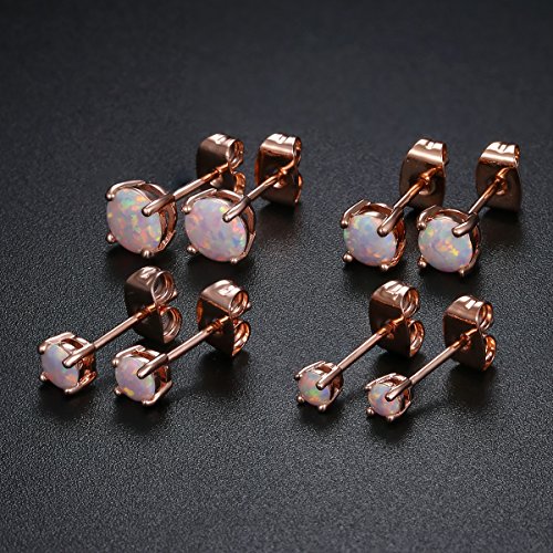 GEMSME 18K Rose Gold Plated 3/4/5/6mm Round Opal Stud Earrings Pack of 4 - Thumbnail 2