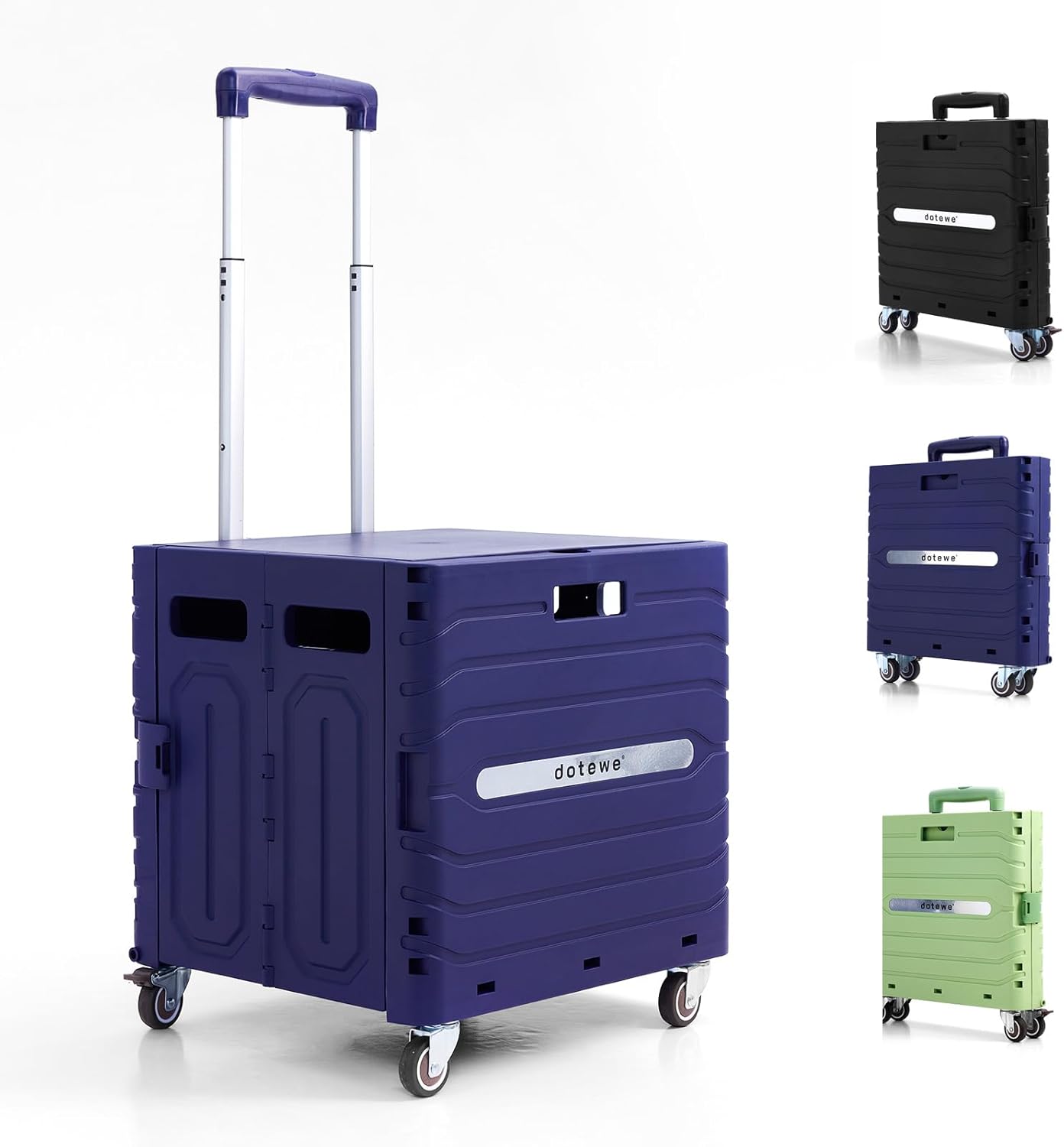 Folding Utility Cart Portable Rolling Crate Handcart Foldable Shopping Trolley Collapsible, with Lid, on Wheels, for Grocery, Garden, Office, Storage, Teacher, Tool (Purple)