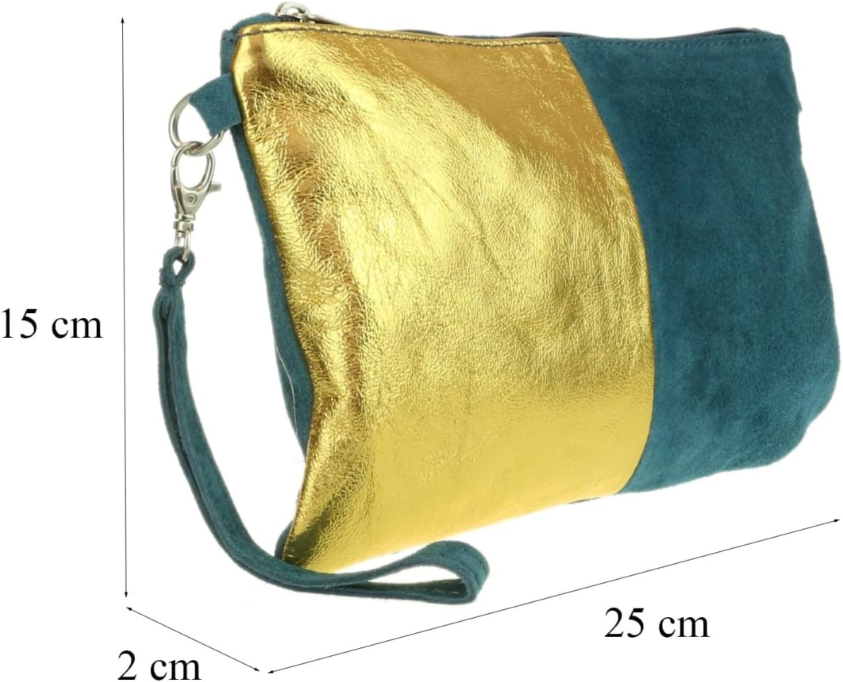 Girly HandBags Womens Two Tone Metallic Clutch Bag Dark Teal Old Gold