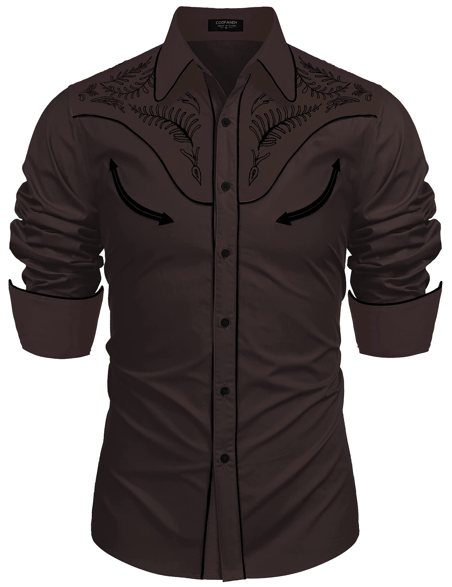 COOFANDY Men's Western Cowboy Shirt Embroidered Button Down Long Sleeve Shirts